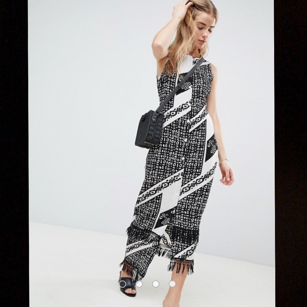 Boho Style Printed Midi Dress with Fringe Detail